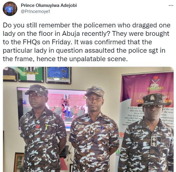 Update: Officers filmed manhandling a Lady in a police station in Abuja queried 